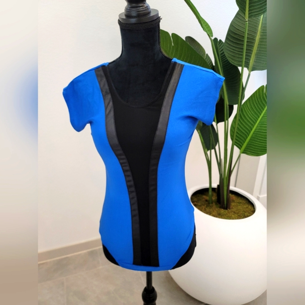 Stylish Electric Blue Bodysuit with mesh front